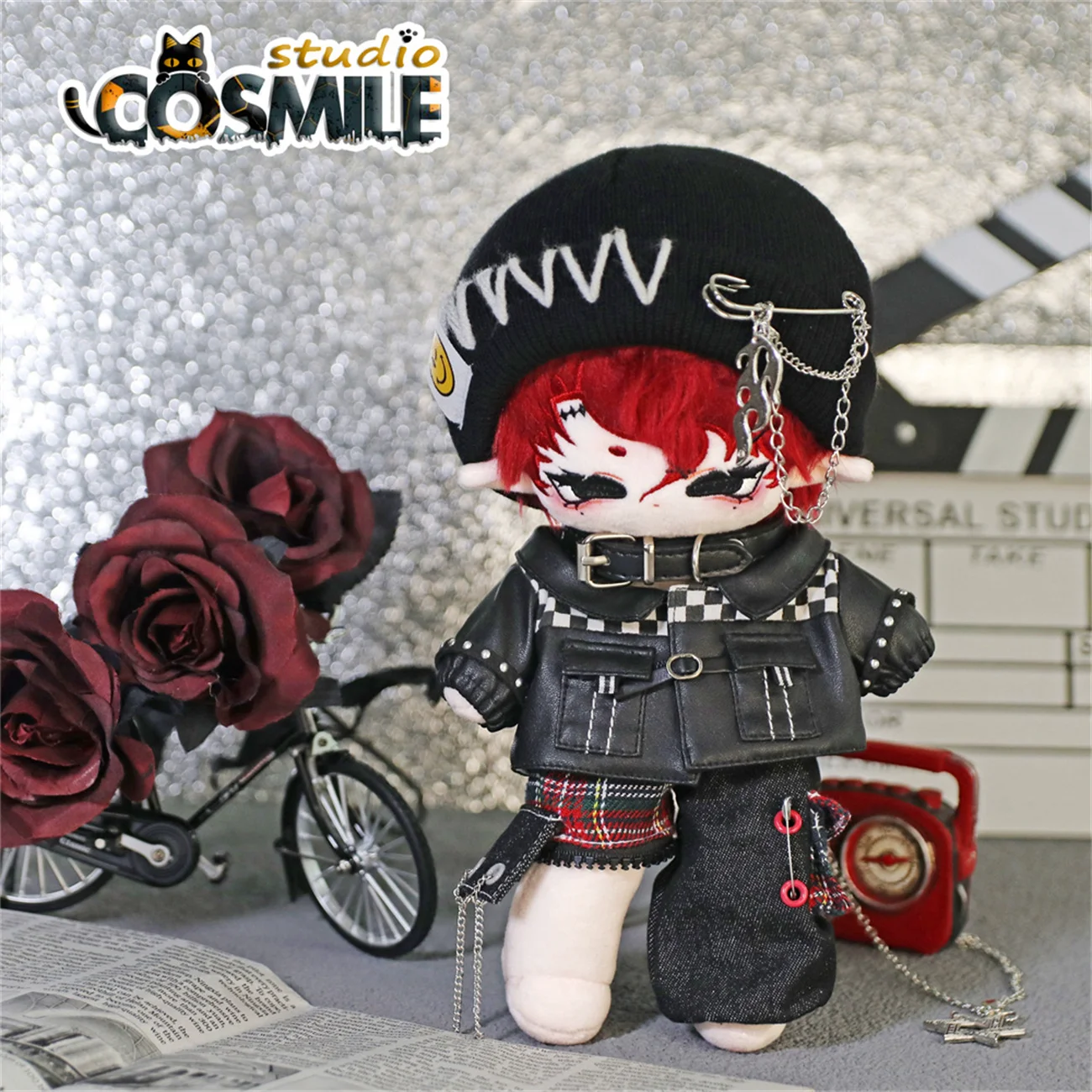 

No Attributes Star Idol Street Dance Black Punk Fashion Cool Guy for 25cm 30cm Plush Doll Stuffed Clothes Plushie Clothing DQR