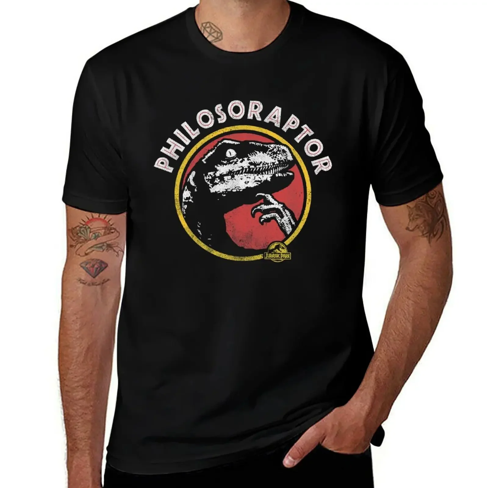 Jurassic Park Philosoraptor Distressed Portrait T-Shirt customs blacks anime clothes Men's clothing