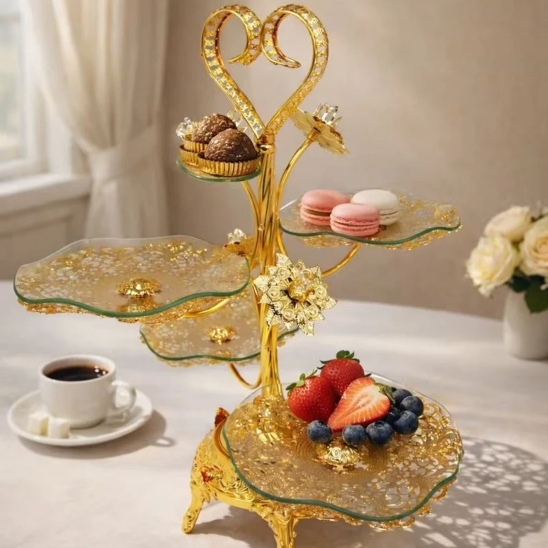 3/4 Layer High-end European American Circular Fruit Tray Creative Light Luxury Tea Table Decoration Multi-layer Dessert Plate