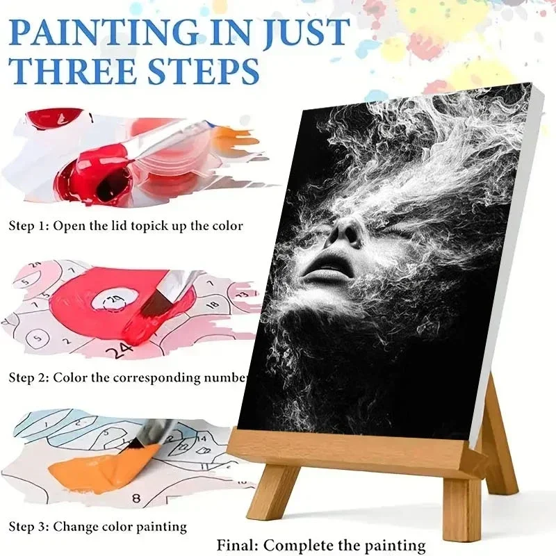 Professional Art Use, 1pc Frameless Paint by Numbers Kit Suitable for Adults - Pre-Printed Canvas with Paints Included, Black &