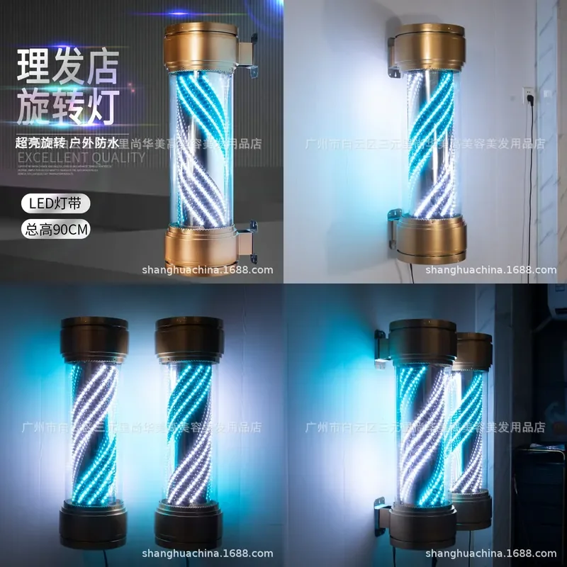 For Hair LED Light Box Retro Wall Mounted Waterproof Outdoor Barber Shop Sign Colorful Rotating Logo Display Decor