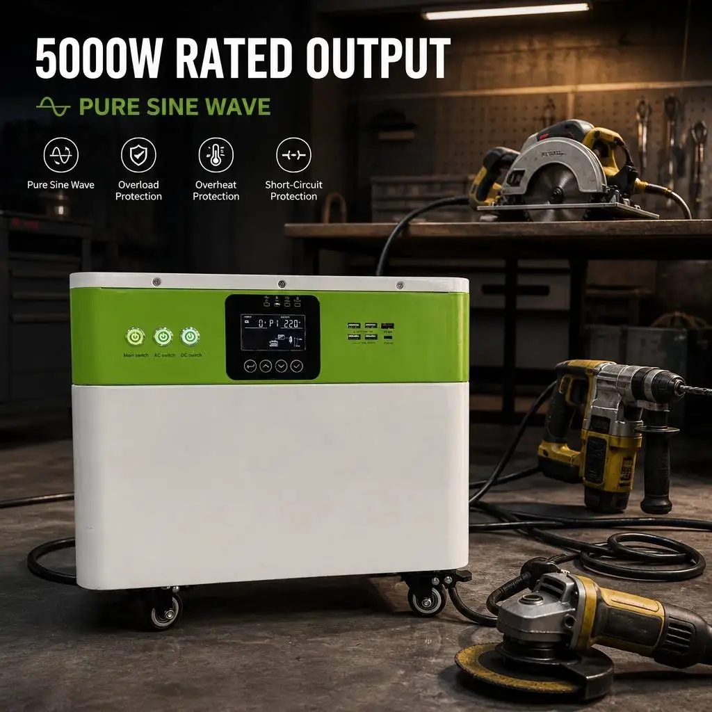 5120Wh 5000W Portable Power Station LiFePO4 Battery Home Energy Storage System on Wheels All in One Backup UPS Source