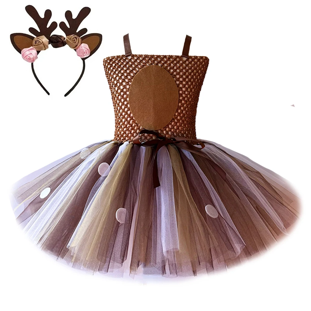 Deer Costumes for Christmas Dress for Halloween Costumes Reindeer Tulle Tutu Dress Birthday Princess Clothes