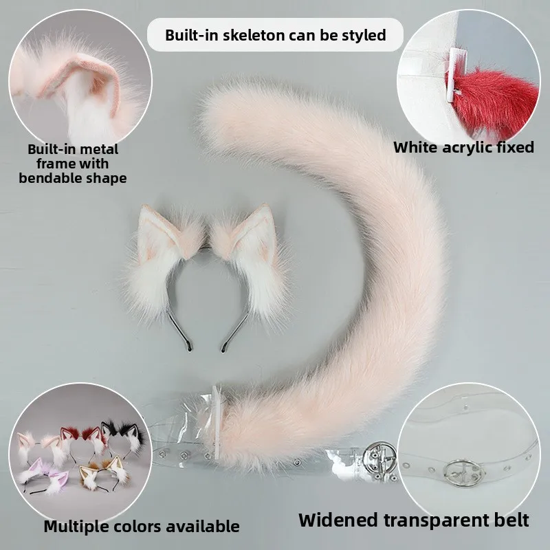 Повязка на голову с японскими ушками животных ручной работы, головной убор в стиле Лолиты, кошачьи уши, плюшевая шпилька, аксессуары для волос, имитация ушей животных ручной работы