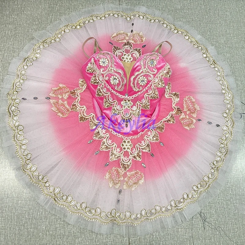 

Akeylia Gradient dark pink professional ballet tutu Group dance performance pancake tutu customized competition girls BLST20121