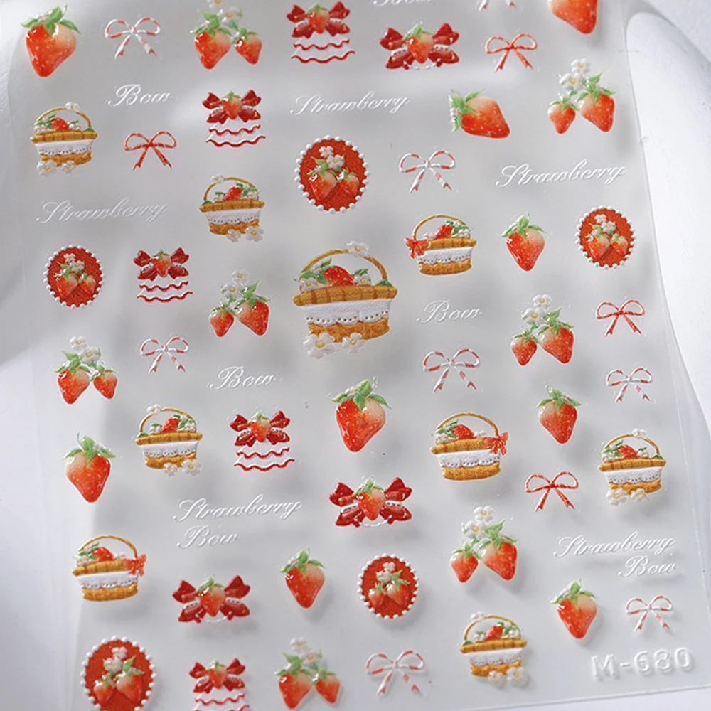 Dulce oso postre 5D Nail Art pegatina Bowknot cereza fresa pastel helado estrella corazón pata autoadhesivo manicura calcomanía DIY
