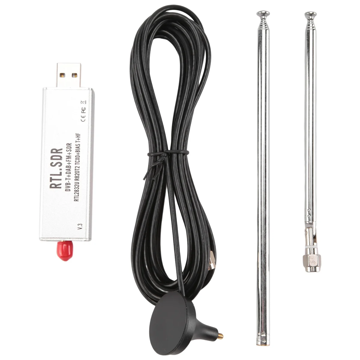 RTL-SDR tuner + tuner d'antenne télescopique + base d'antenne R820T2 V3 RTL2832U