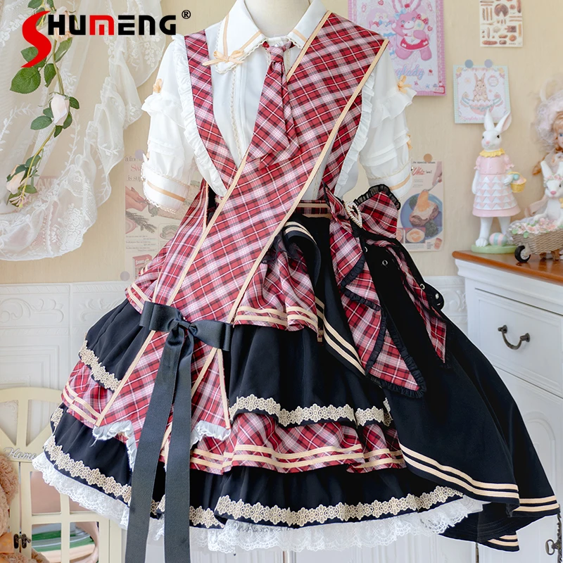 

Original Lolita Girl Dress Set 2024 Spring and Summer New Vintage Cosplay Sweet Short Sleeve Dresses Outfit Vestido Feminino