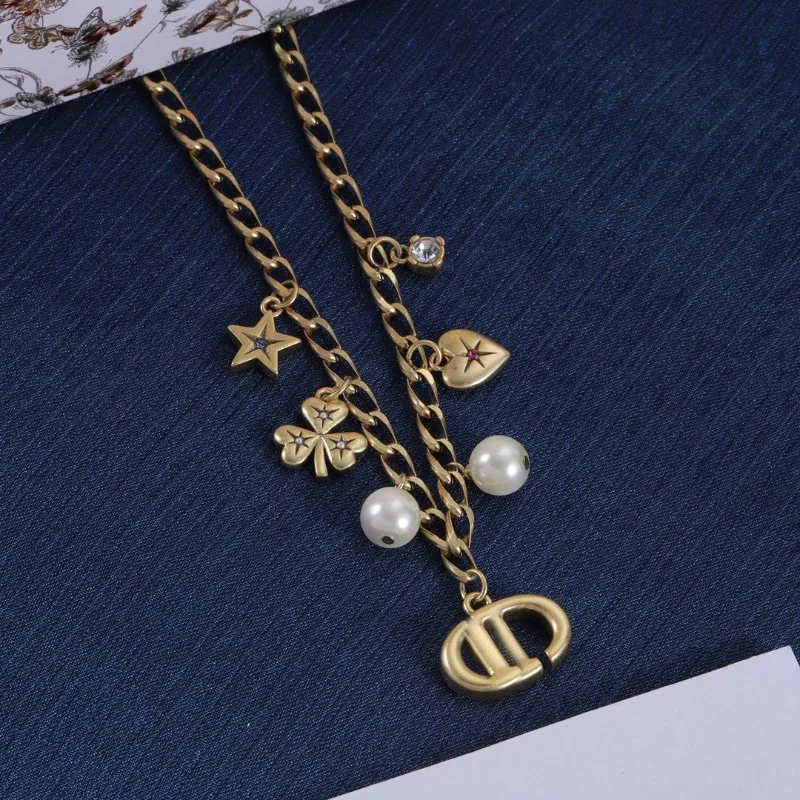 Dijia's New D Home D زوج من النجمة الخماسية الحب نسخة عالية متعددة العناصر اللؤلؤ قلادة رسالة قلادة بالجملة