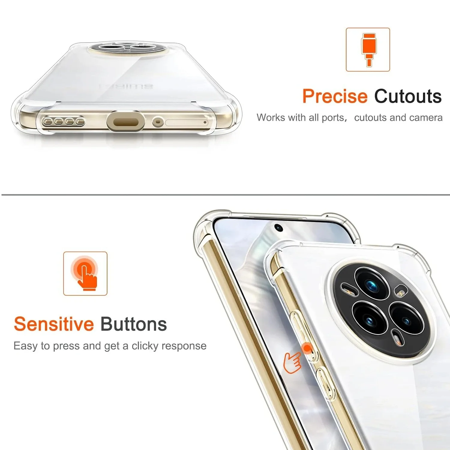 Przezroczyste silikonowe etui na telefon z narożnikami typu airbag, odporne na wstrząsy, do Realme 14 Pro Plus Lite 14 Pro+ 14X 14T 4G 5G, miękka tylna obudowa. — zdjęcie produktu 6