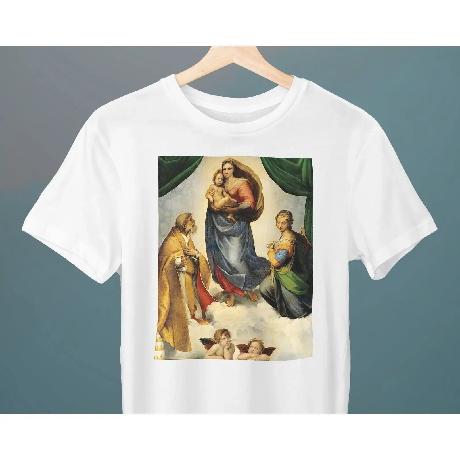 The Sistine Madonna Raphael Painting T Shirt Art Renaissance for Her Him Lover vintage Washed Slightly Breathable Casual