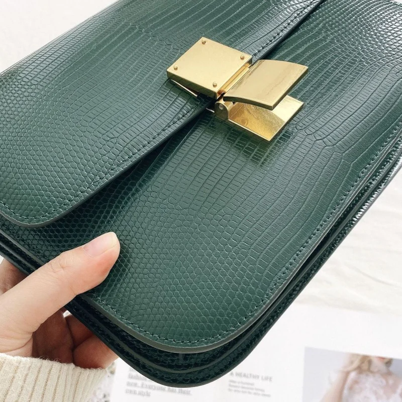 2024  Women Small Box Bag Single Shoulder Handbag Solid Fashion Brand Cow Split Leather Flap Tofu Bags Ladies Sling Messenger Ba