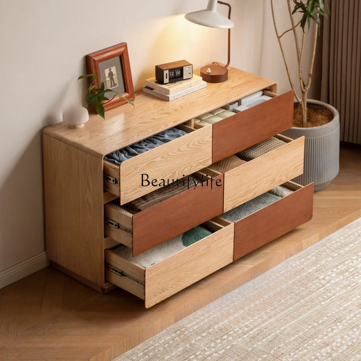 

LJY*modern simple oak six-bucket cabinet bedroom wall home locker