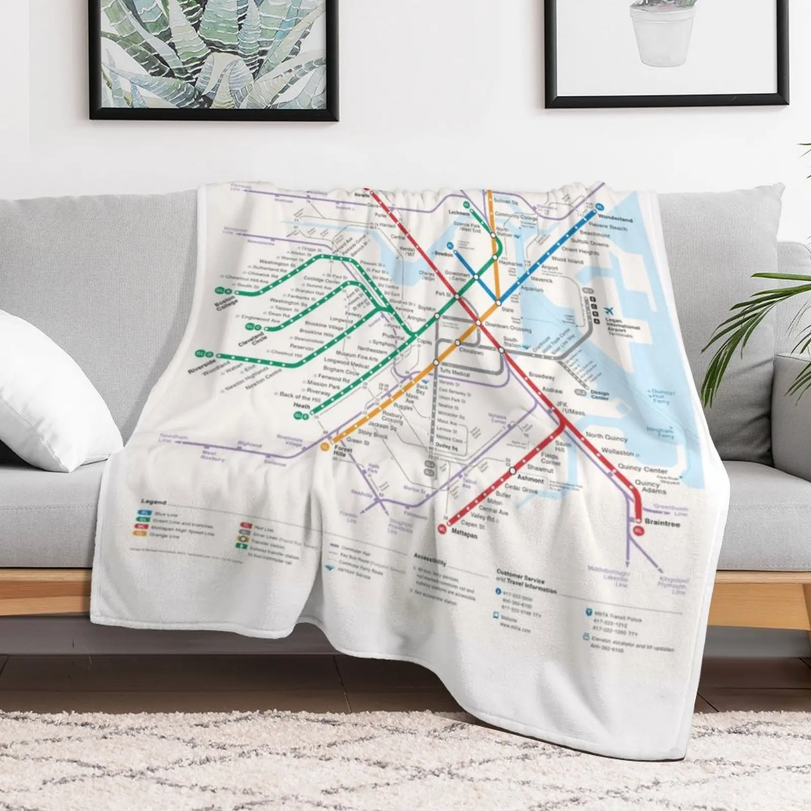 Boston Area Transport System Map Throw Blanket Reusable Durable Soft Blanket for All Seasons