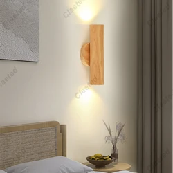 Scandinavische stijl massief houten wandlamp voor eetkamer slaapkamer foyer Chinese omhoog en omlaag dubbele kop achtergrond gangpad led-wandlamp