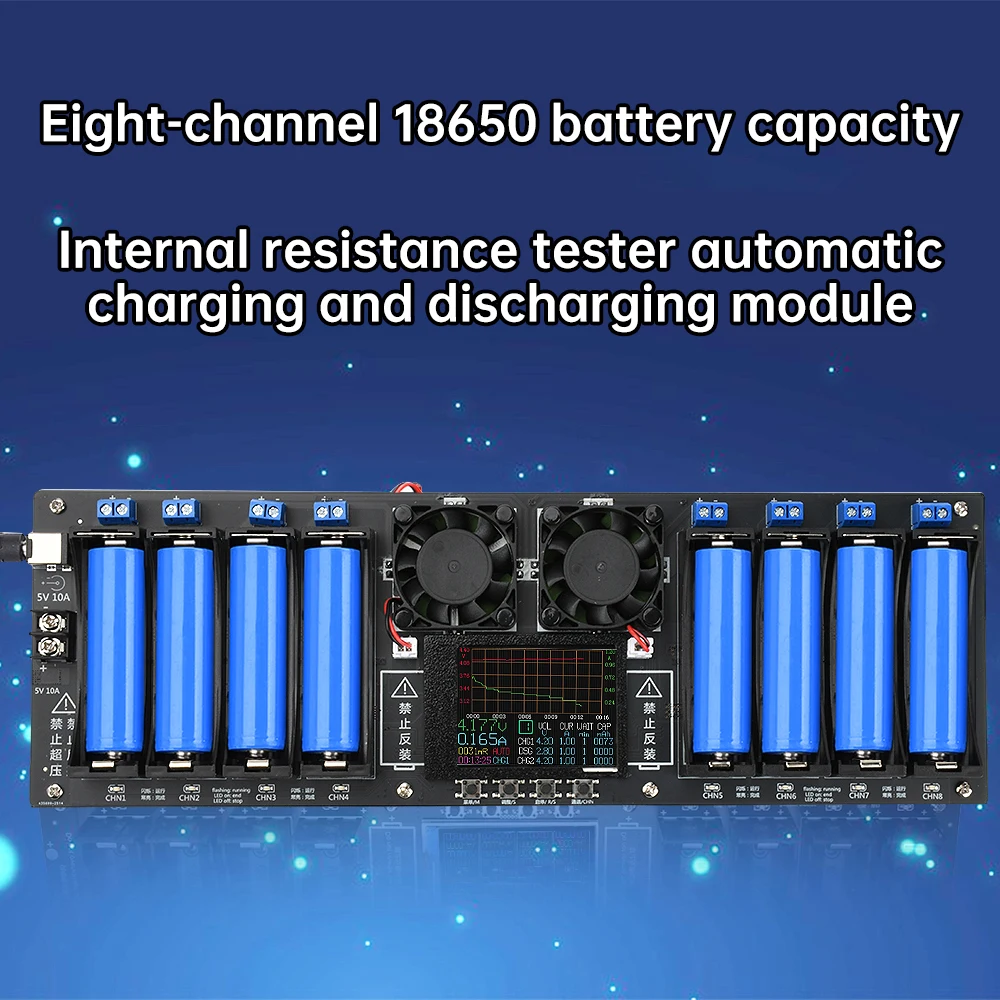 4/8-Channel 18650/21700 Battery Capacity Tester Automatic Charge/Discharge Module Electronic Load Tester Color Screen