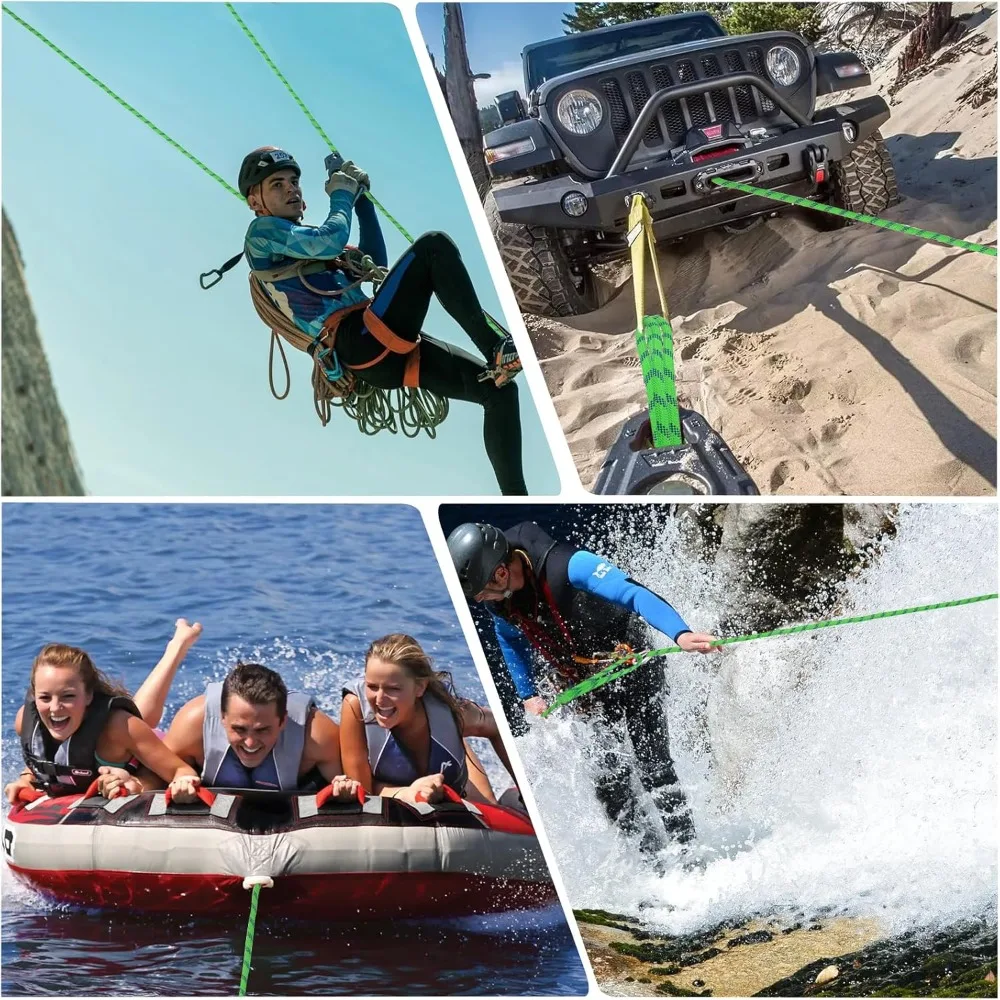 CQArborist Rope 3/4 inch x 100ft Climbing Rope 48 Strands Green Polyester Rope for Hiking Camping Swing Rappelling Rescue