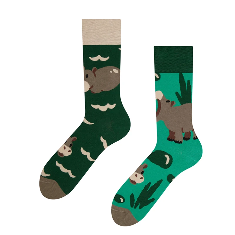 

Funny Cute Hippopotamus Cotton Unisex Socks Cartoon Animals AB Trend Irregular Crew Socks Women Men Novelty Long Socks Gifts