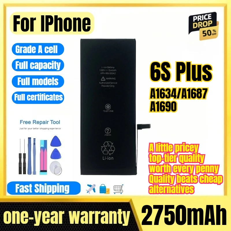 A1634/A1687/A1690 for IPhone 6S Plus Phone Battery 0 Cycle High Capacity Battery Replacement Bateria Grade A Cell with Tools