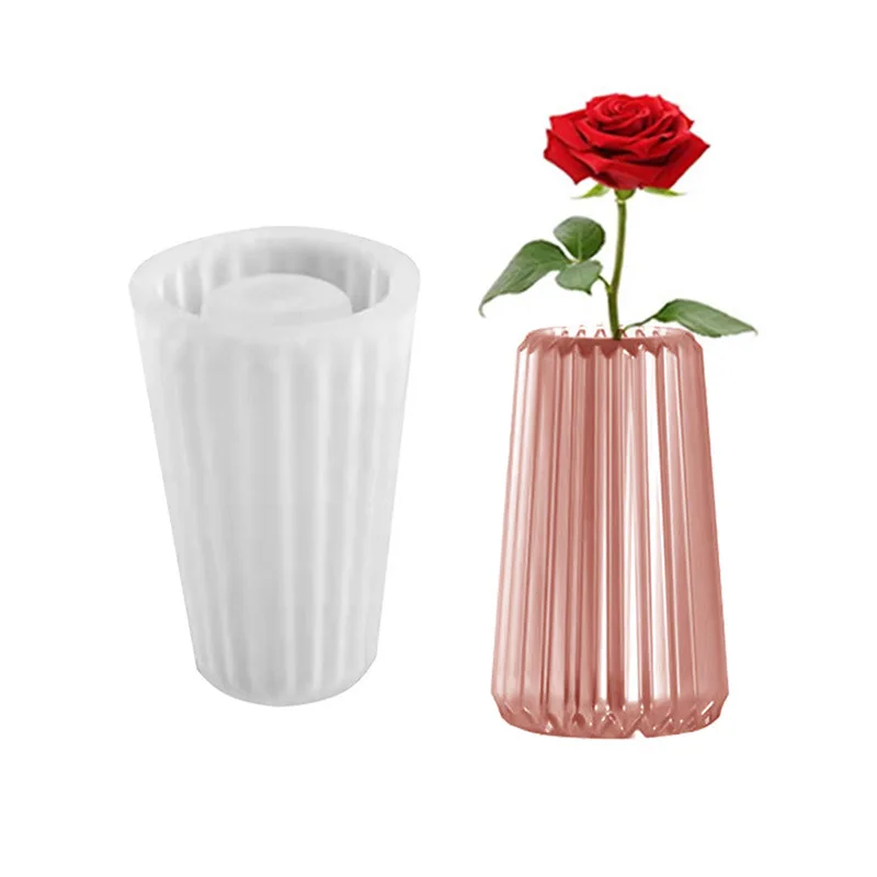 High Striped Vases Silicone Molds Diy Plaster Cement Nordic Style Flower Arranger Epoxy Resin Mould Table Home Decor Crafts New