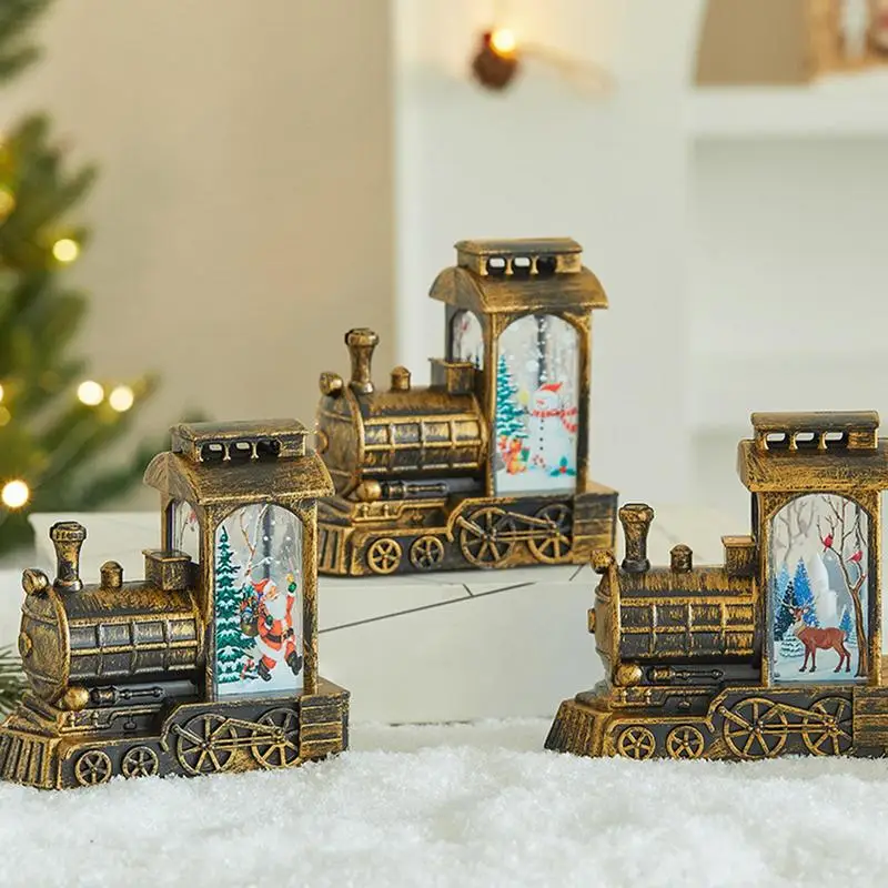 Christmas LED Snow Globe Train Christmas Train Figurine LED Light Snow Globe Swirling Water Glitter Winter Holiday Centerpieces