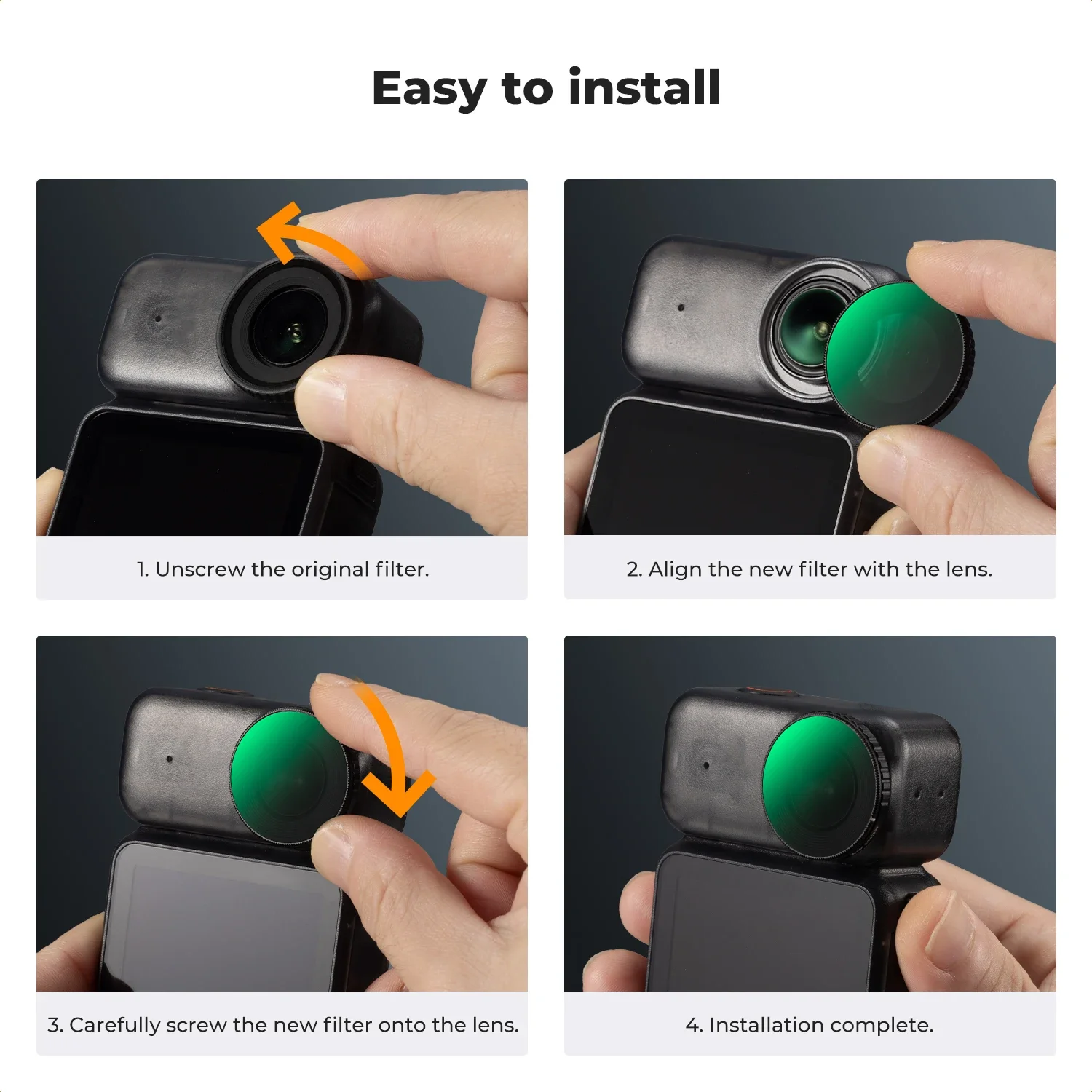 K&F CONCEPT Zestaw filtrów ND CPL Czarna Dyfuzja 1/4 do kamery vlogowej DJI Osmo Nano z neutralnym filtrem gęstościowym polaryza — zdjęcie produktu 6