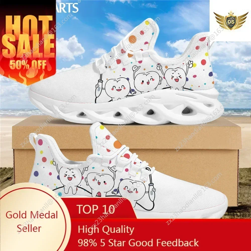 

New Trend Women Flats Cartoon Dentist Tooth Pattern Casual Shoes Breathable Mesh Female Sneakers Zapatos Mujer