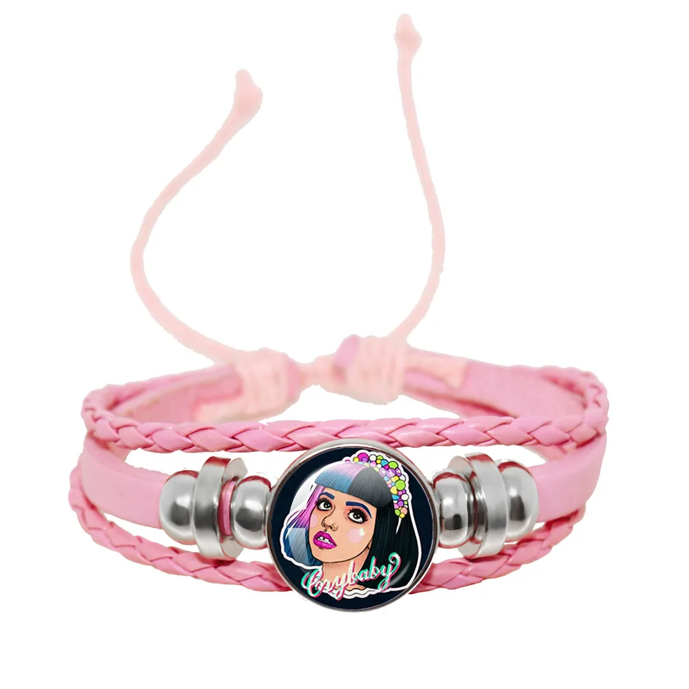 Melanie Martinez Crybaby Pink Leather Bracelet Glass Cabochon Pop Music Album Cover Pattern Leather Bracelet Fans Gift Jewelry