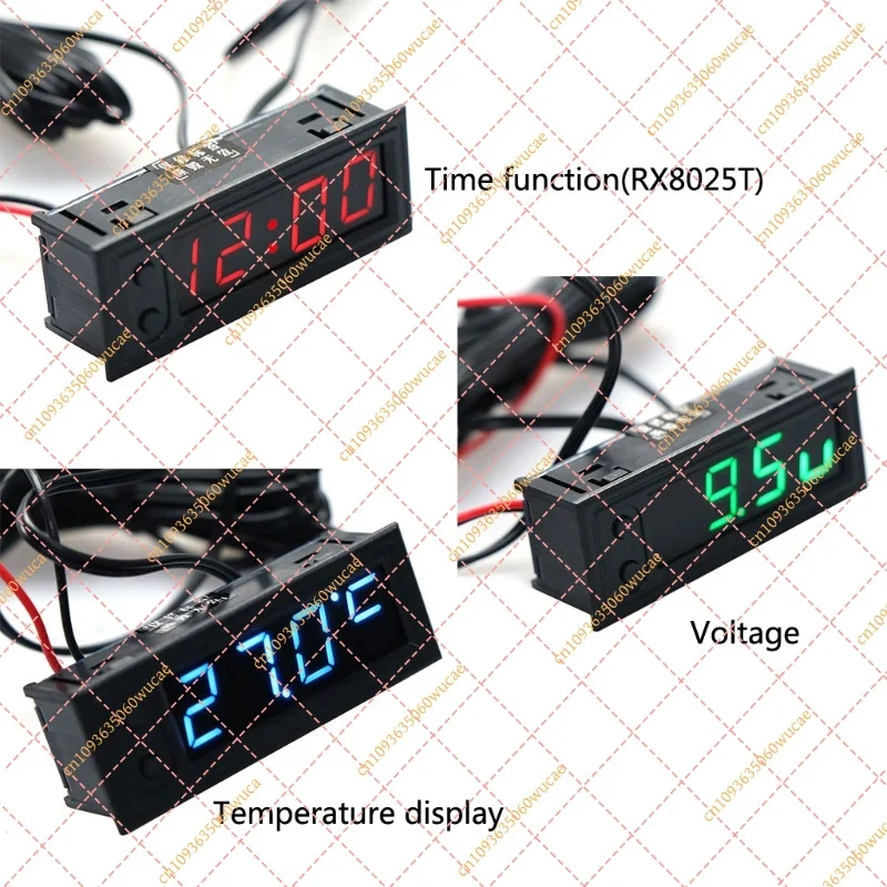 DC 12V Car Multifunctional Monitor Panel High Precision Clock Inside Outside Temperature Battery Voltage Gauge Meter