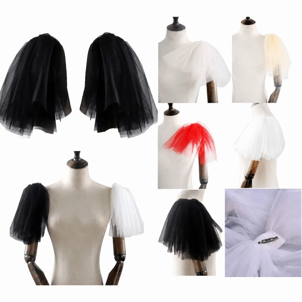 Elegant Tulle Bridal Sleeves Puffy Solid Color Bridal Shawl Photography Prop Detachable Wedding Dress Accessories