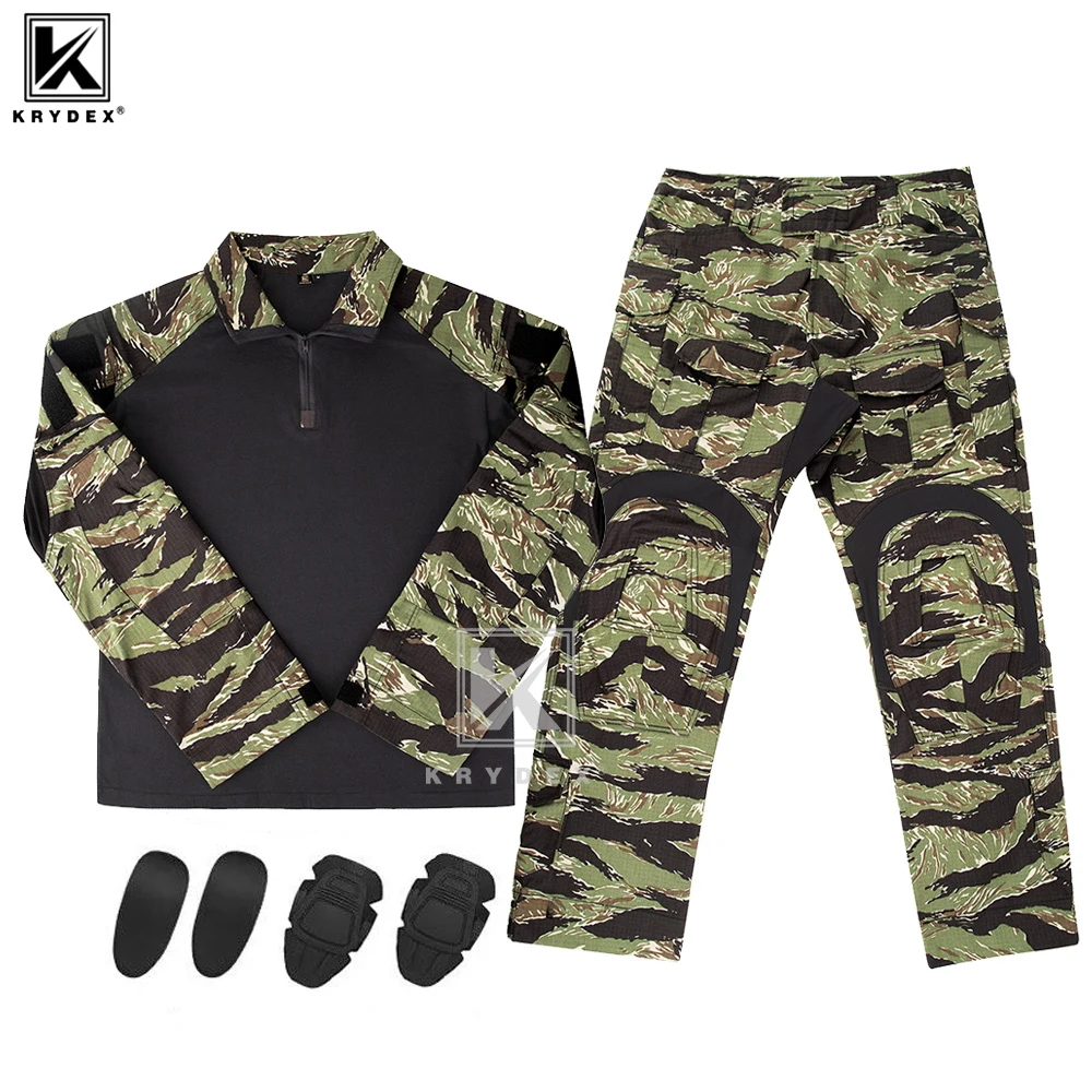 KRYDEX G3 Tactical BDU Camouflage Uniform Combat Sport Clothing for Men Ranger Green Khaki Tiger Stripe Shirts And Pants Set