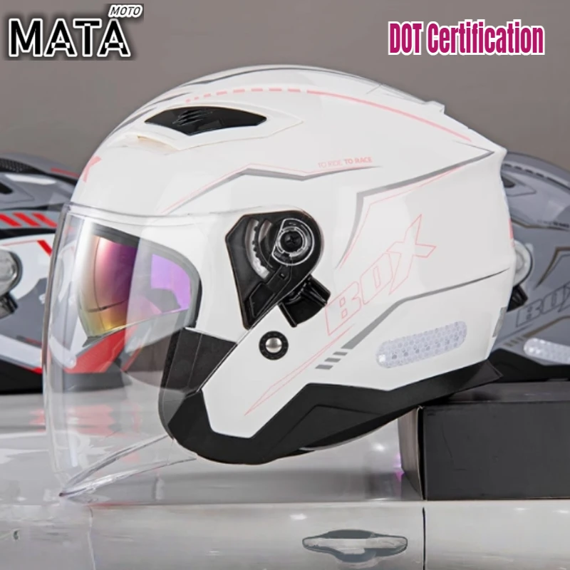 DOT ECE Certification Motorcycle Helmet 3/4 Open Face Helmet Double Lens Scooter Half Helmet Cascos Para Moto Мотоцикл Шлем