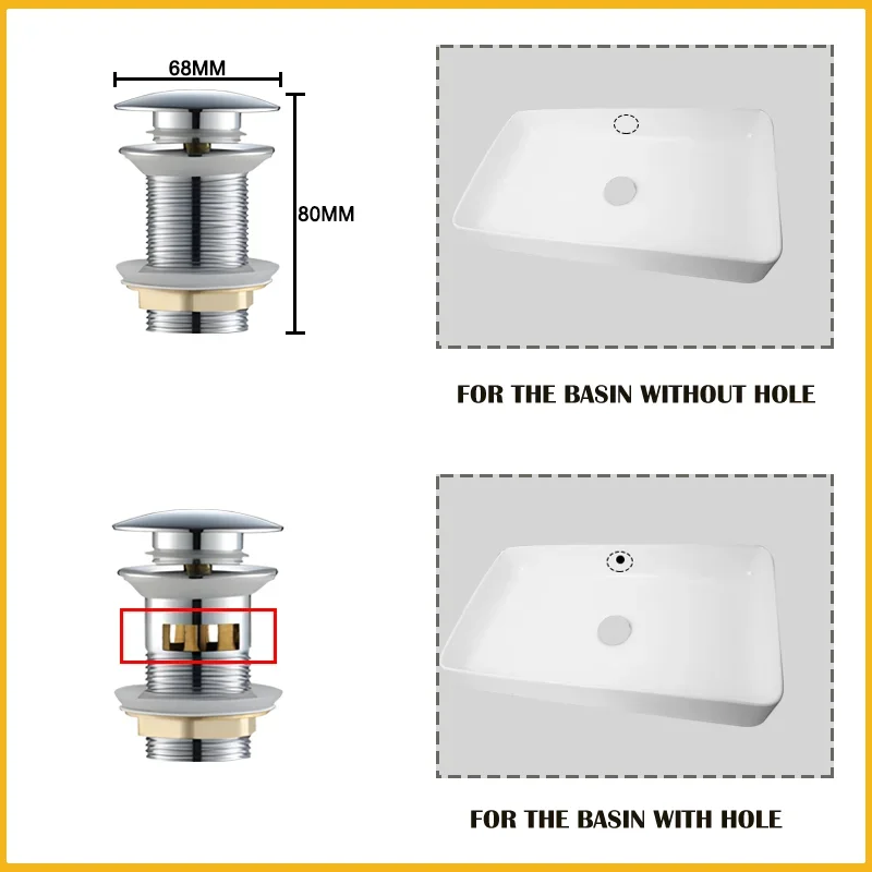 Wash Basin Pop-Up Drain Button Sink Stopper Drainer Siphon Waste Stopper Waste Pipe Drain Brushed Gold Bathroom Accessories
