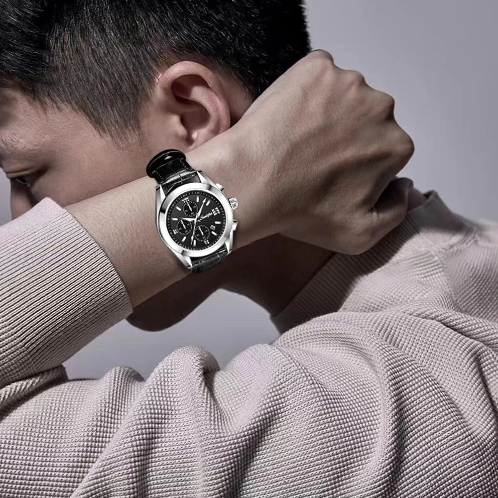 Sunlifex Men's Watch Fashion Business Calendar Waterproof Leather Strap Watch