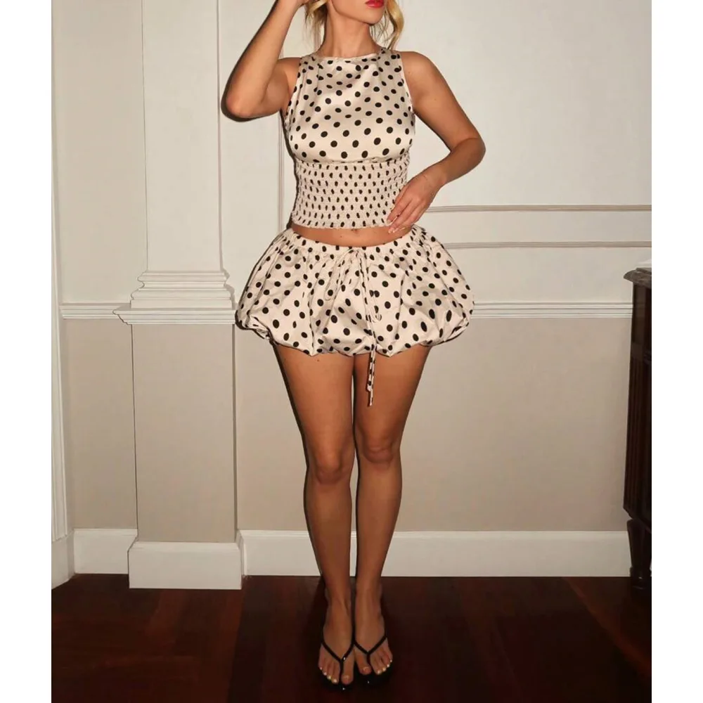 American INS polka dot neck suspender high waisted skirt two-piece set, stylish and sexy design