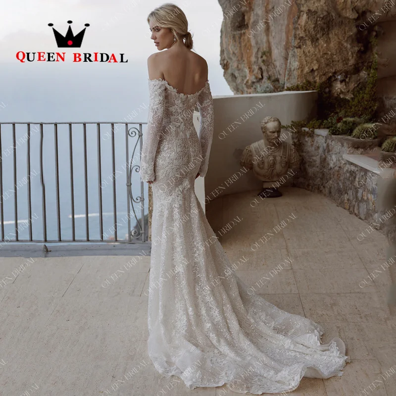 Suknia ślubna syrenka z długim rękawem 2024 Off Shoulder Sweetheart aplikacje koronkowe cekinami suknia Birdal Vestidos De Novia niestandardowe Y15X