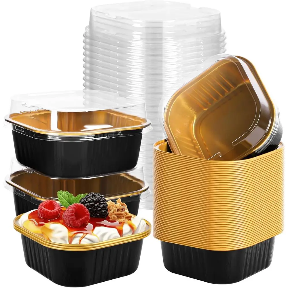 Mini moldes para tartas de 150 unidades y 10 oz con tapas, vasos de papel de aluminio, tazas desechables para hornear, ideales para postres de fiesta y magdalenas