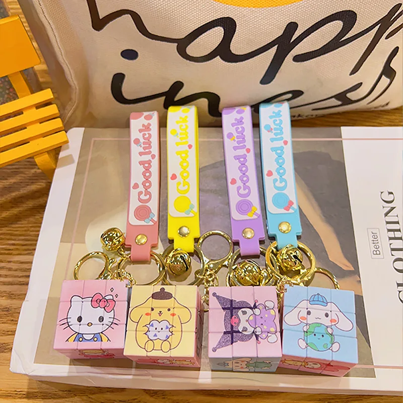 

Sanrio Kuromi Rubik's Cube Keychain Puzzle Decompression Small Accessories Toy Cartoon Creative Pendant School Bag Pendant Gift