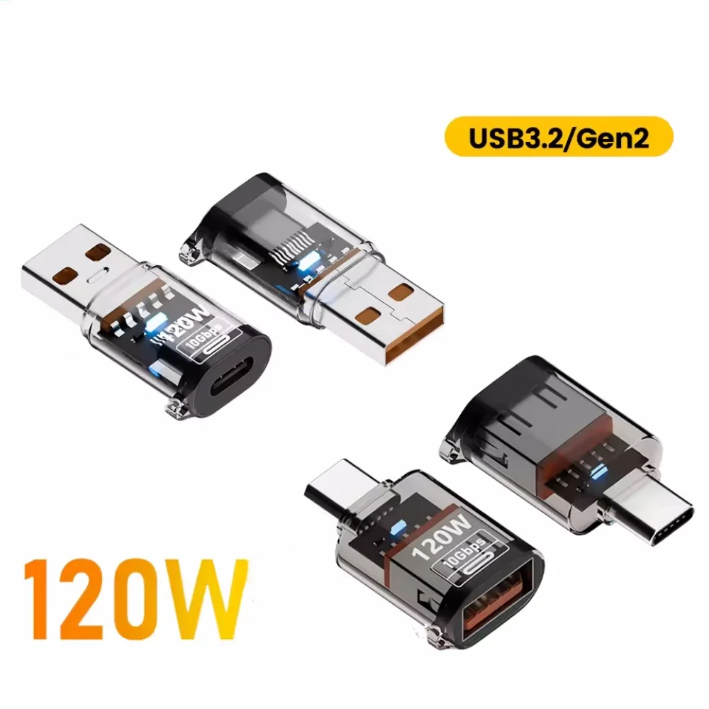 120W Typ-C-auf-USB-A-OTG-Adapter, USB 3.2 auf Typ-C-Schnellladestecker für iPhone 15, 16, MacBook, iPad, Huawei P60, Xiaomi