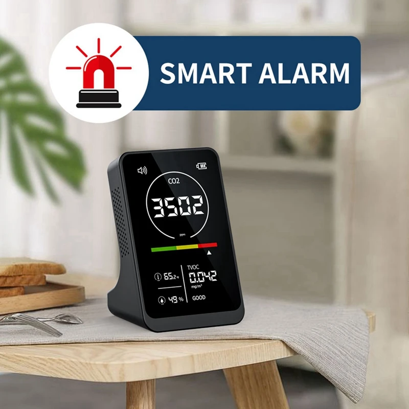 N15R-4 In 1 Digital Air Quality Meter Rechargeable CO2 TVOC Temperature Humidity Monitor CO2 Detector With Alarm For Home