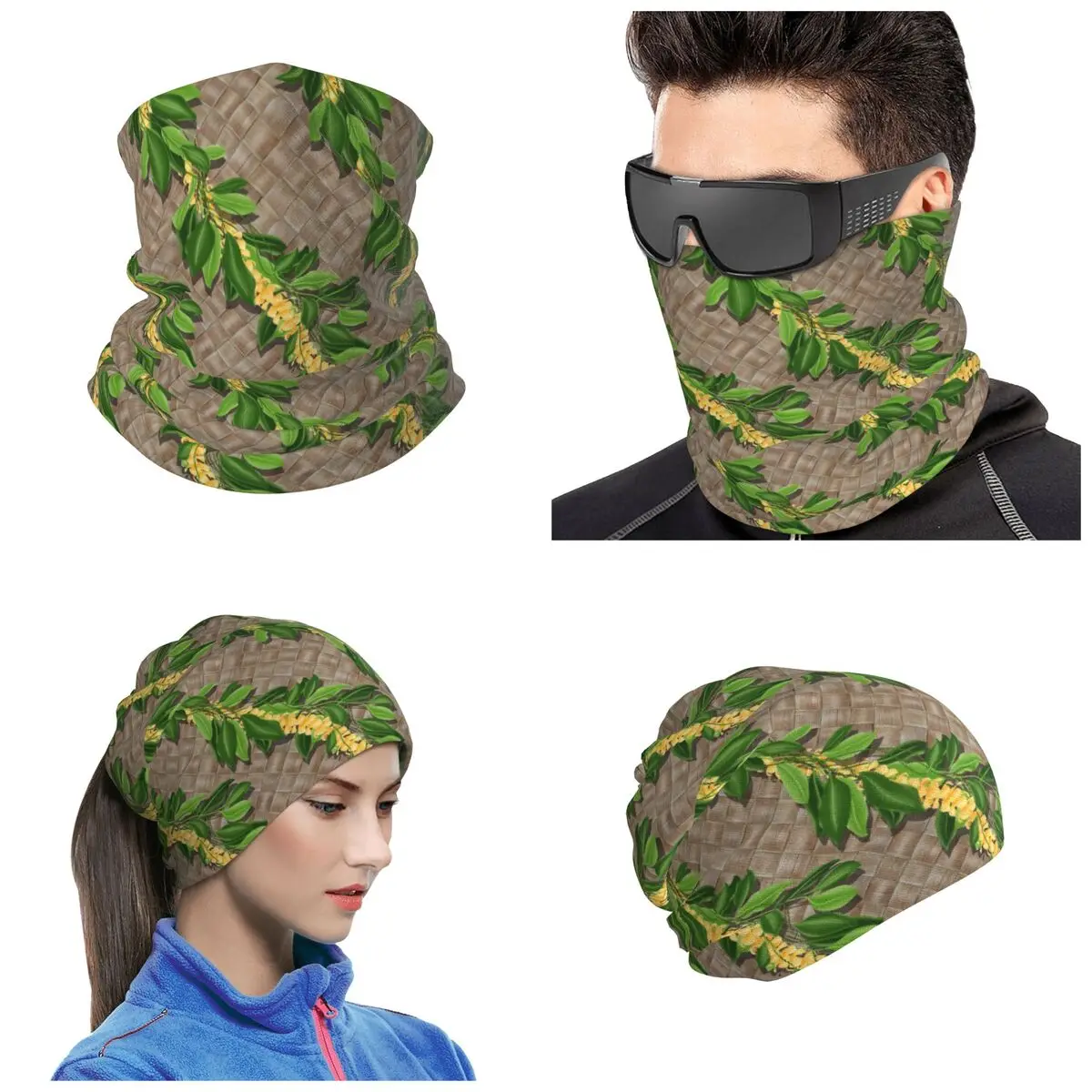 Maile Lei And Puakenikeni Bandana Neck Cover Printed Magic Scarf Hiking Fishing Face Mask For Men Women Adult Windproof