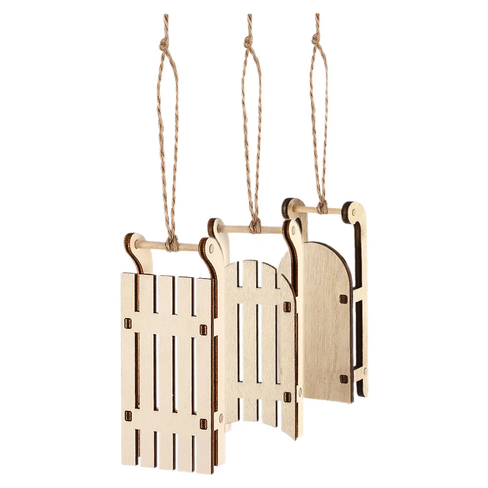 

3 Pcs Mini Sled Car Small Sleigh Christmas Wood Hanging Ornament Poplar Decoration