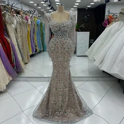 African Champagne Mermaid Cocktail Dresses Aso Ebi Dubai Beading Crystals Evening Dresses Birthday Party Gowns Abiti Da Sera