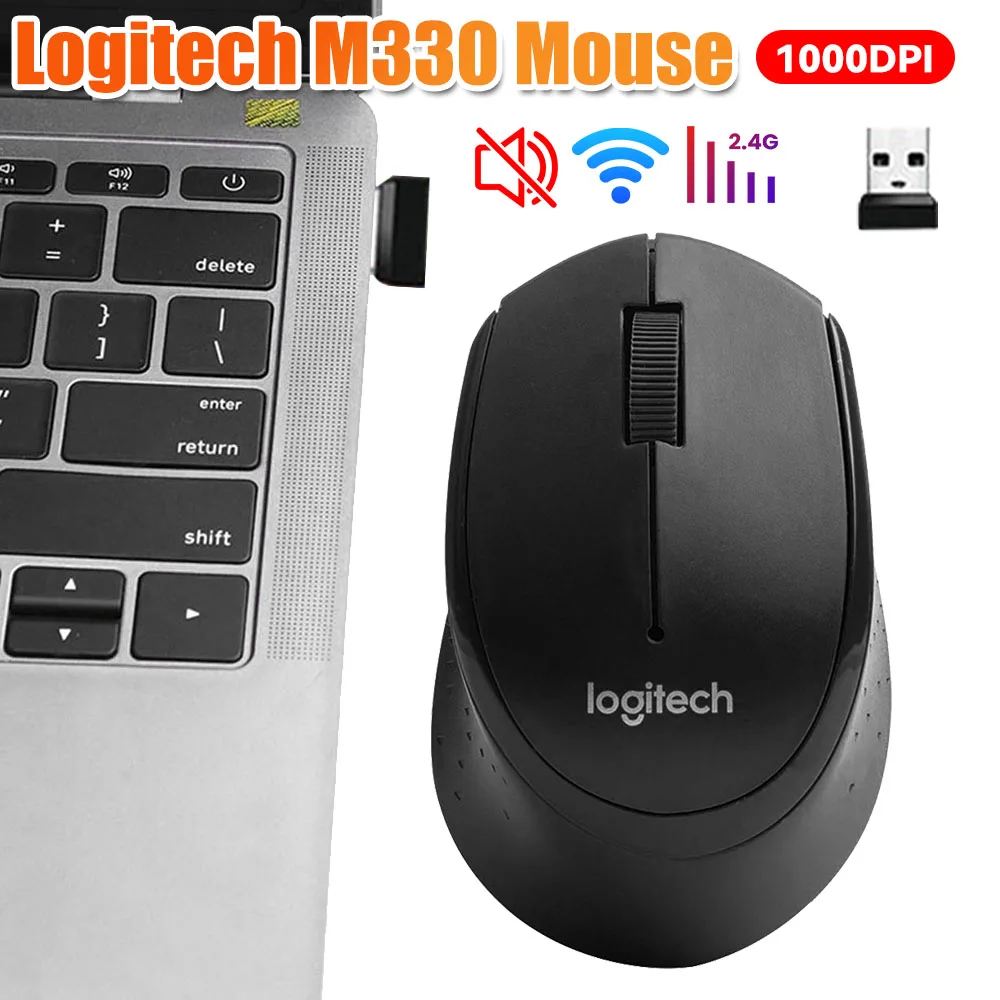 Logitech M330 Wireless Mouse 1000DPI 3 Button Silent Optical Mouse 2.4G With USB Receiver Mice for PC/Laptop Office and Home Use