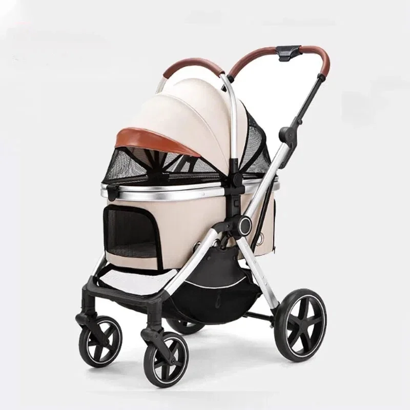 aAviation Aluminum Alloy 30kg Loading Capacity Waterproof Detachable 3 In 1 Luxury One Hand Foldable Travel Two Pets Stroller