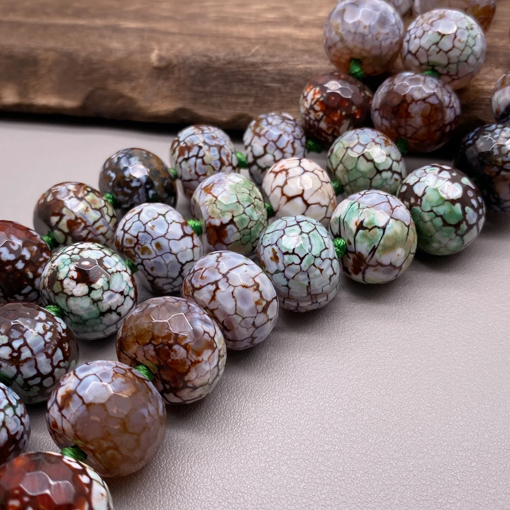 One Strands Faceted Brown White Brown Dragon Vein Agate Rondelle Shape Nugget Focal Beads 16.5