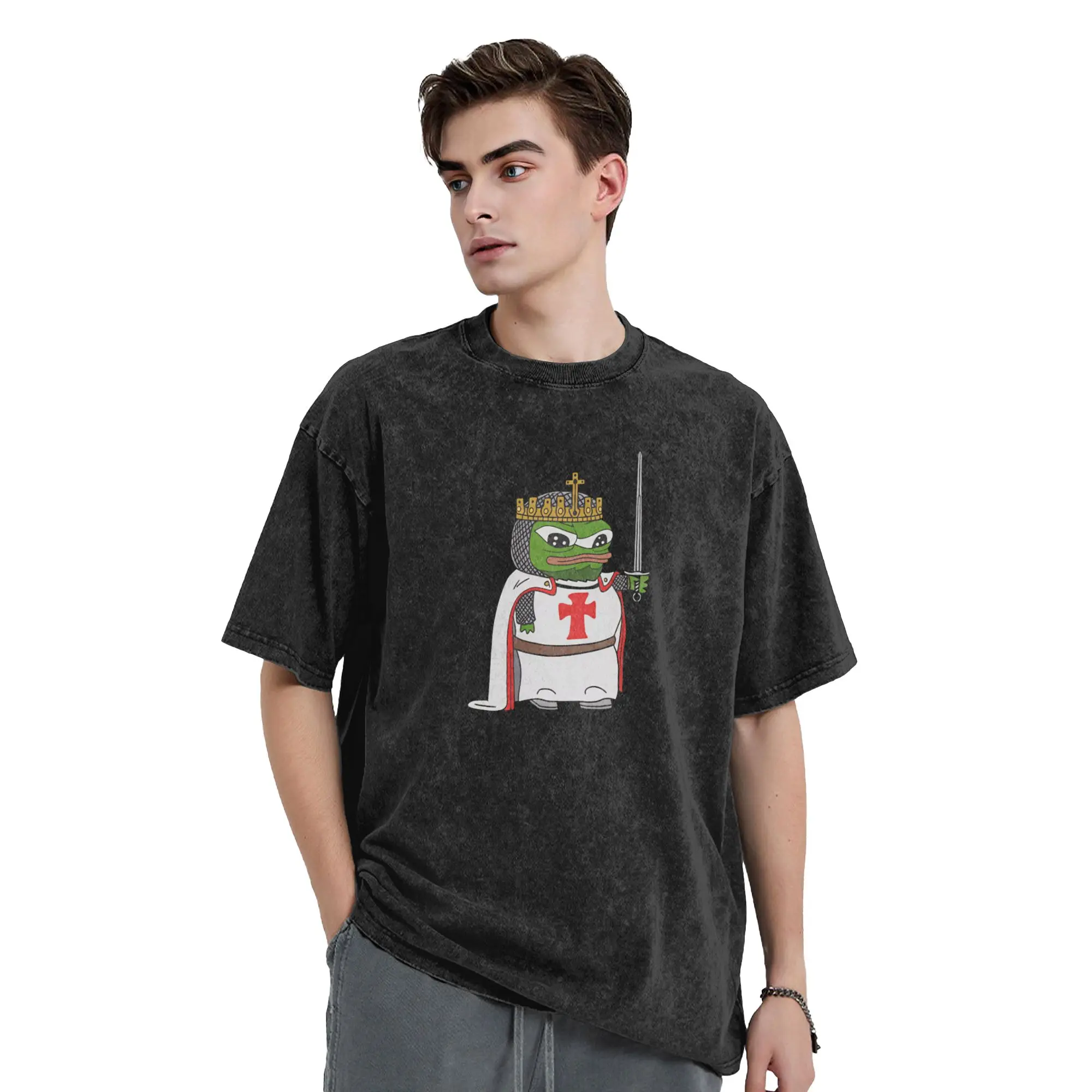 Pepe Knight's Templar Apu Washed T Shirt Male  Streetwear Cotton T Shirts Summer Comfortable Harajuku Loose Oversized Clothing