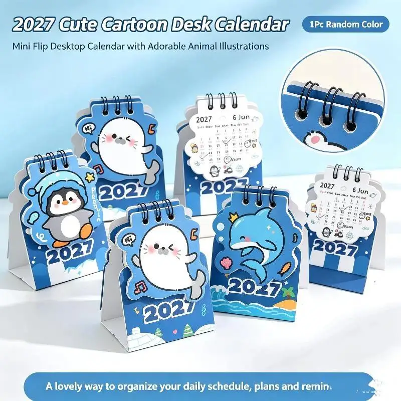 2027 Mini Ocean Series Desk Calendar Double Coil Fade-Resistant Print Monthly Planner for Long-Term Schedule Management