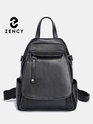 Zency Genuine Leather Women's Fashion Backpack High Quality School Travel Shoulder Bags Satchel Rucksack Multifunctional Pockets