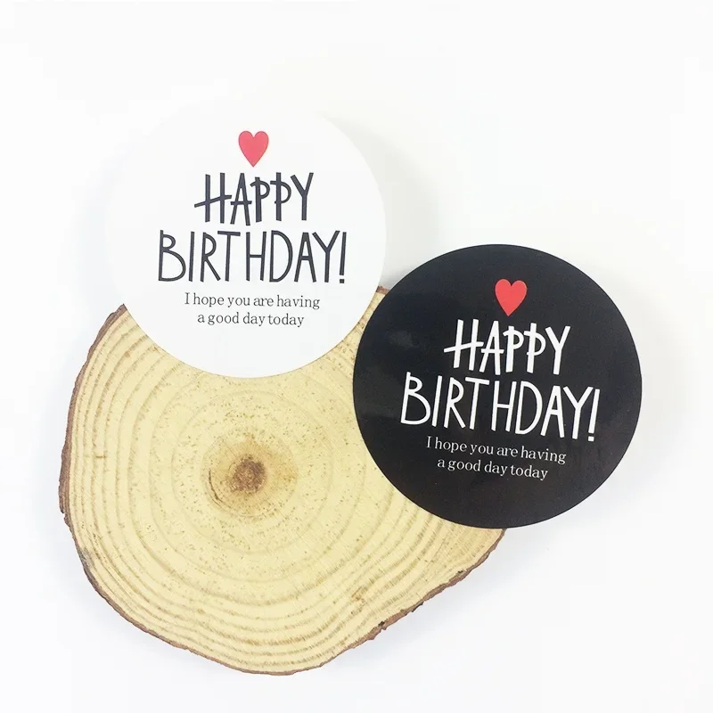 

80 Pcs/lot Scrapbooking Kraft Paper Labels Envelopes Stickers HAPPY BIRTHDAY Red Heart Black Seal Gift Packaging For Birthday